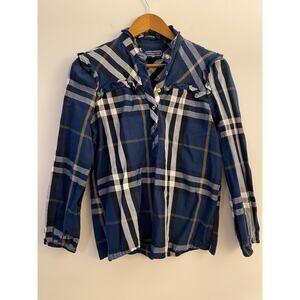 Duffield Lane XS 100% Cotton Blue Teal Plaid Long Sleeve Button Up Top Blouse